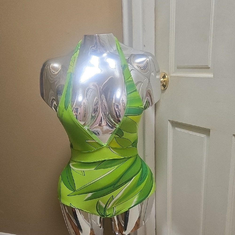 Tropical Green Halter Swimsuit